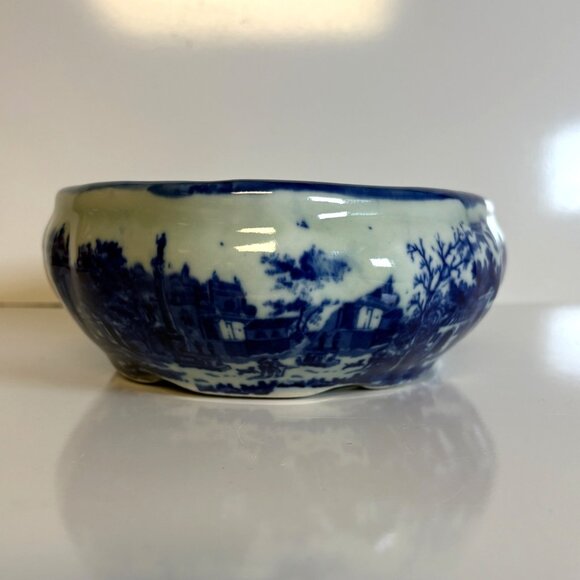 Flow Blue Victoria Ware Ironstone Bowl Vintage Wash Basin Planter - Picture 3 of 7